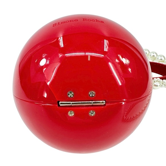 Simone Rocha Red Micro Embellished Faux Pearl Strap Hard Shell Egg Clutch Bag - Picture 12 of 16